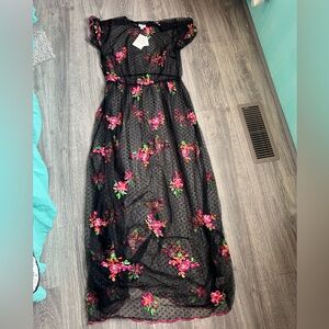 LuLaRoe Black Dress with Colorful Floral Embroidery